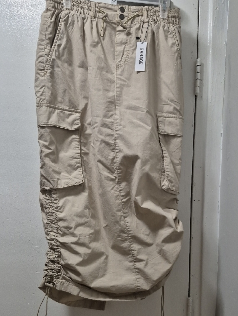 Garage Beige Maxi Cargo Skirt with Drawstring Details
